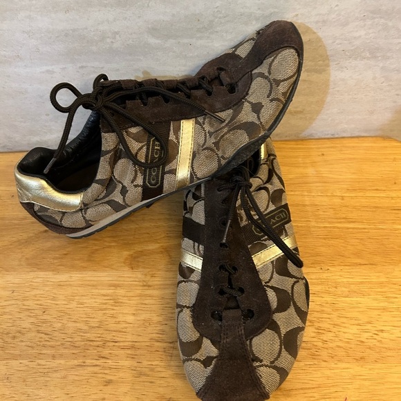 Coach Signature Katelyn Brown and Gold Lace-Up Sneakers - Picture 7 of 7